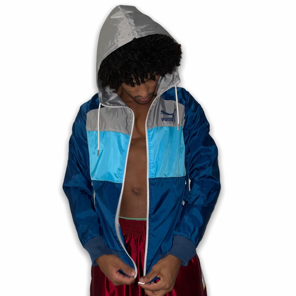 Puma Vintage Rare Glanz Heritage Wind Jacket Windbreaker Nylon Blue Silver M